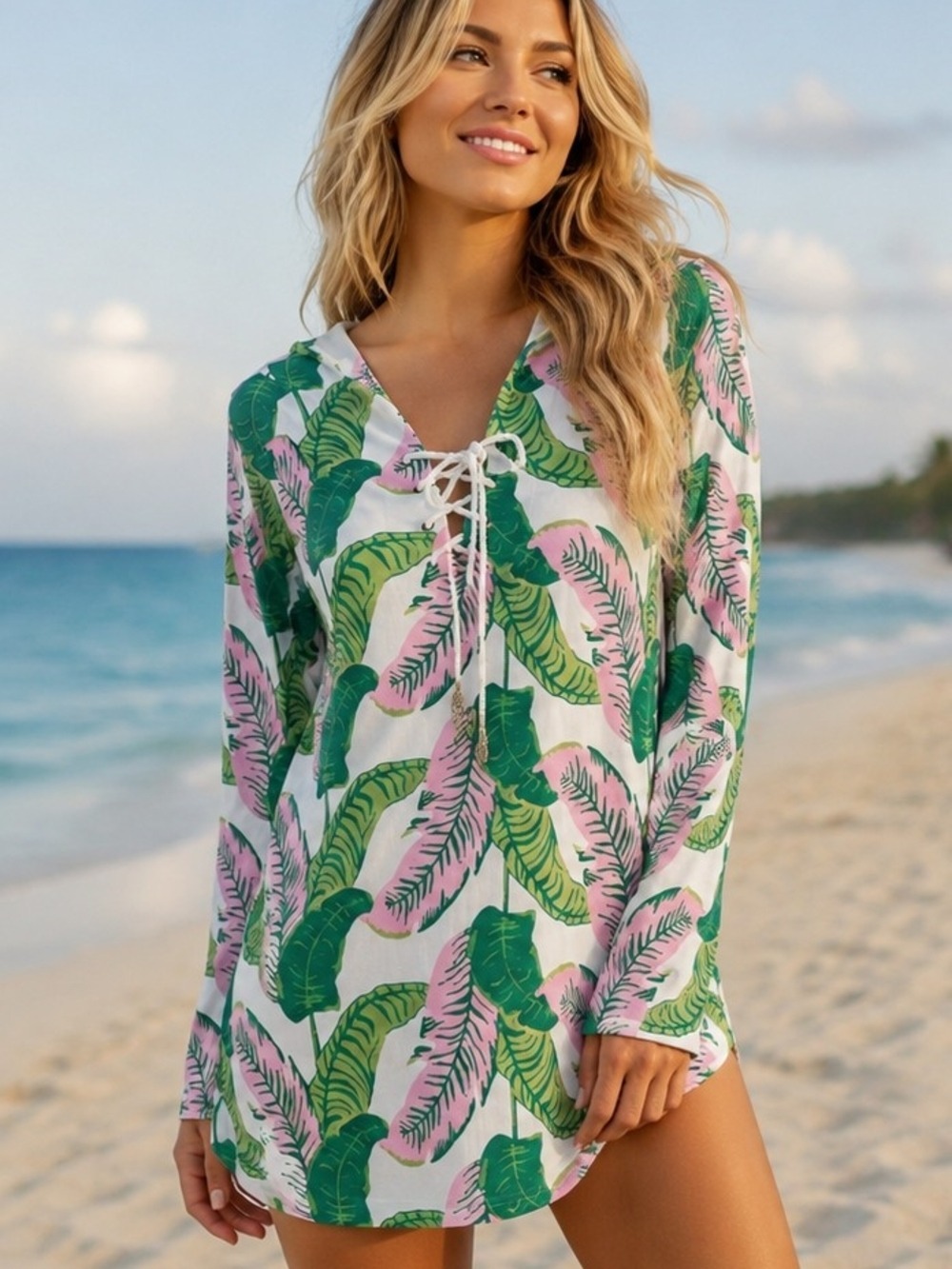 Macbeth Collection by Margaret Josephs Tropical Hooded Cover-Up Dress Large